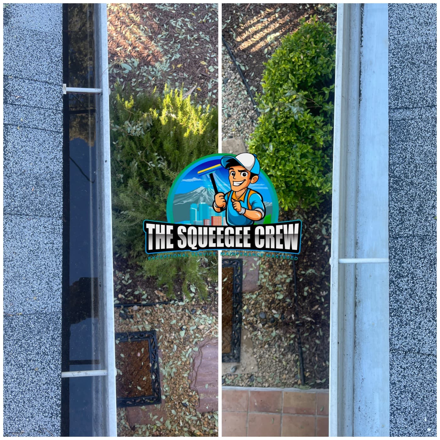 Window Cleaning before and after by The Squeegee Crew
